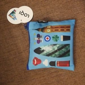LOQI English print fold up nylon zip tote🥰NWT